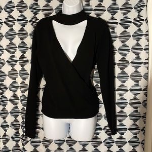 NWOT black super soft sweater with choker detail